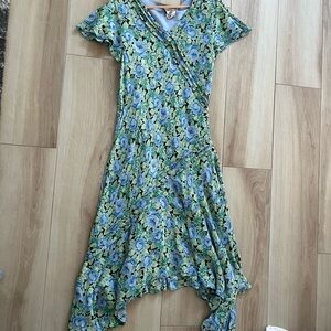 Floral Blue and Green Women's Dress